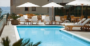 Outdoor pool, pool umbrellas