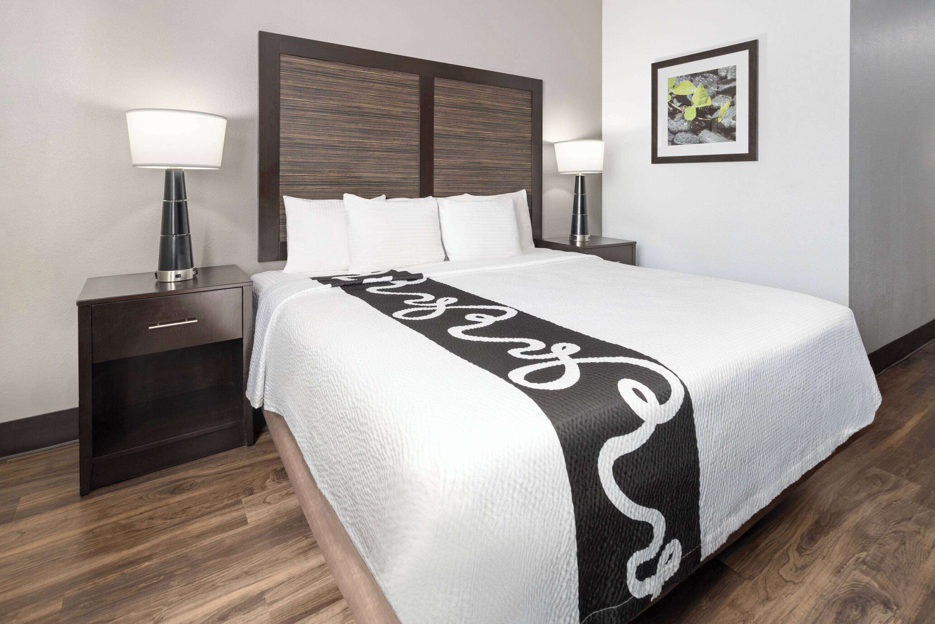 pillow-top beds, desk, laptop workspace, soundproofing