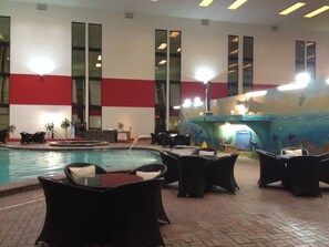 Indoor pool, outdoor pool, sun loungers