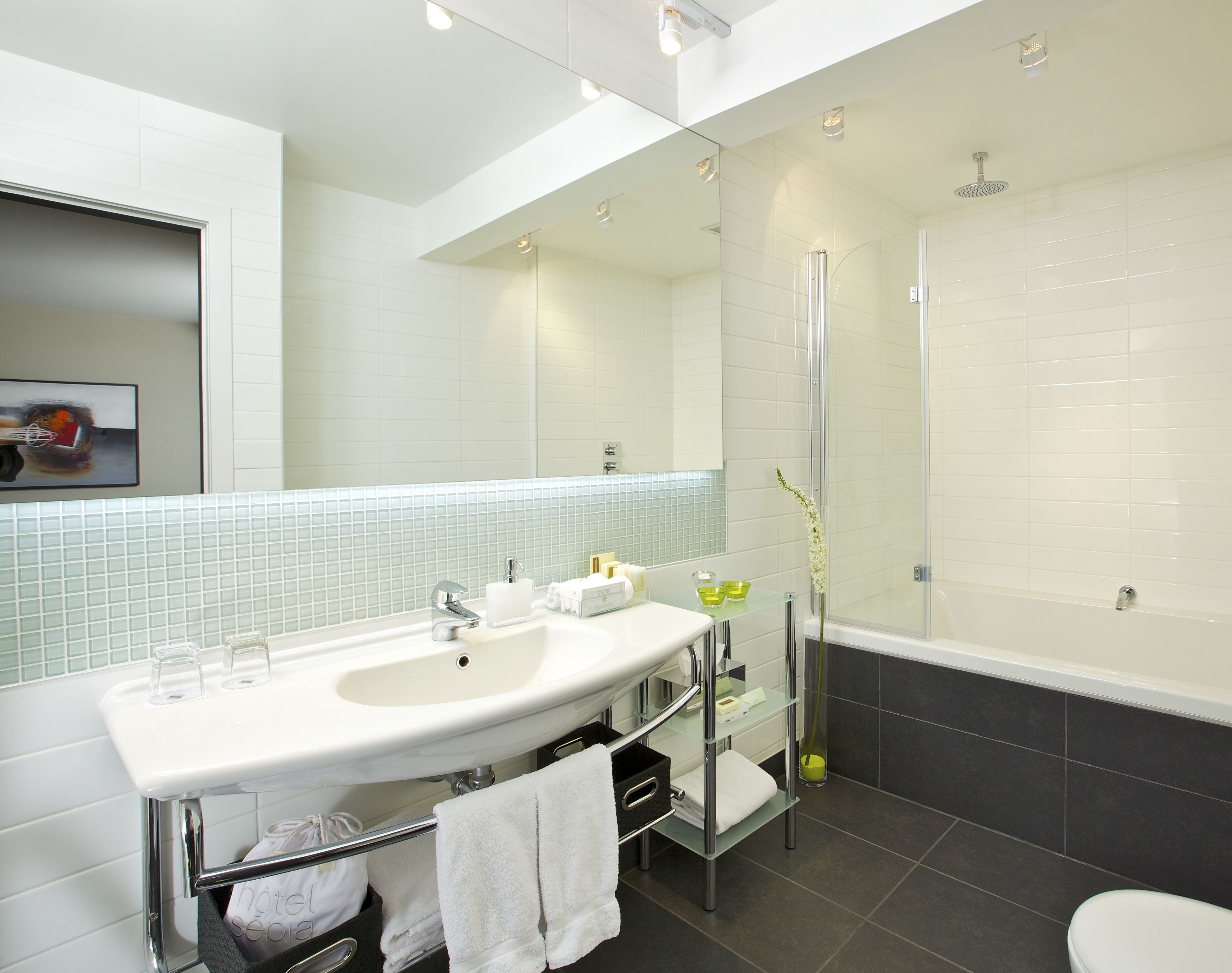 junior suite | bathroom | shower, rainfall showerhead, designer toiletries, hair dryer