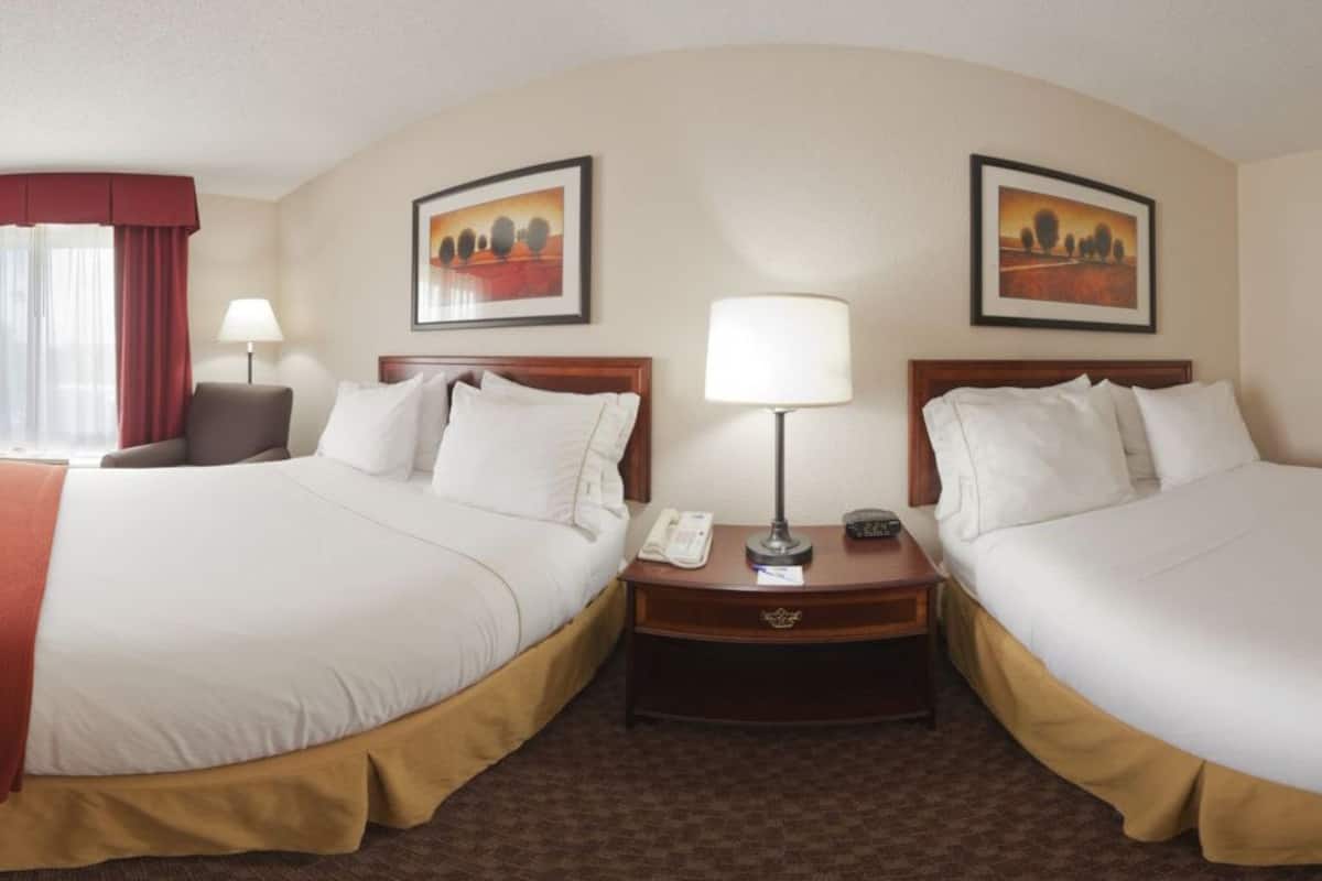 Room, 2 Double Beds, Non Smoking | In-room safe, desk, laptop workspace, blackout drapes