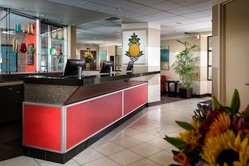 Hotel entrance and lobby at Staypineapple, University Inn, University District Seattle