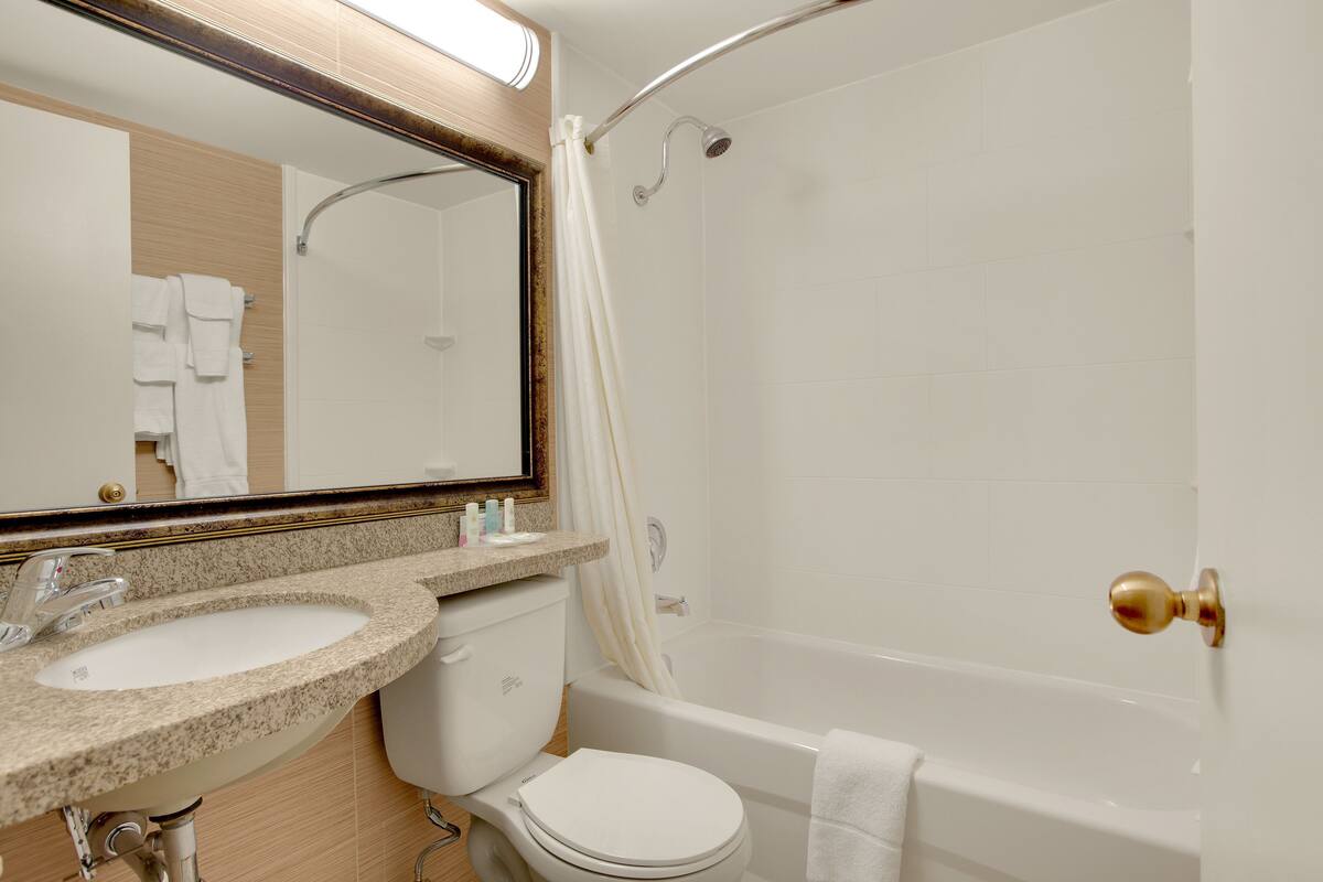 Baño | Tina con regadera, amenidades de baño gratuitas, secadora de cabello