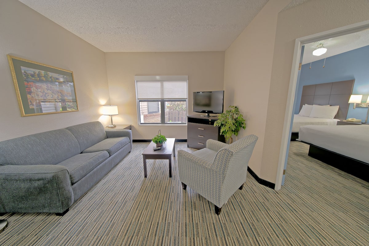 suite, 1 bedroom | living area | 32-inch tv with cable channels