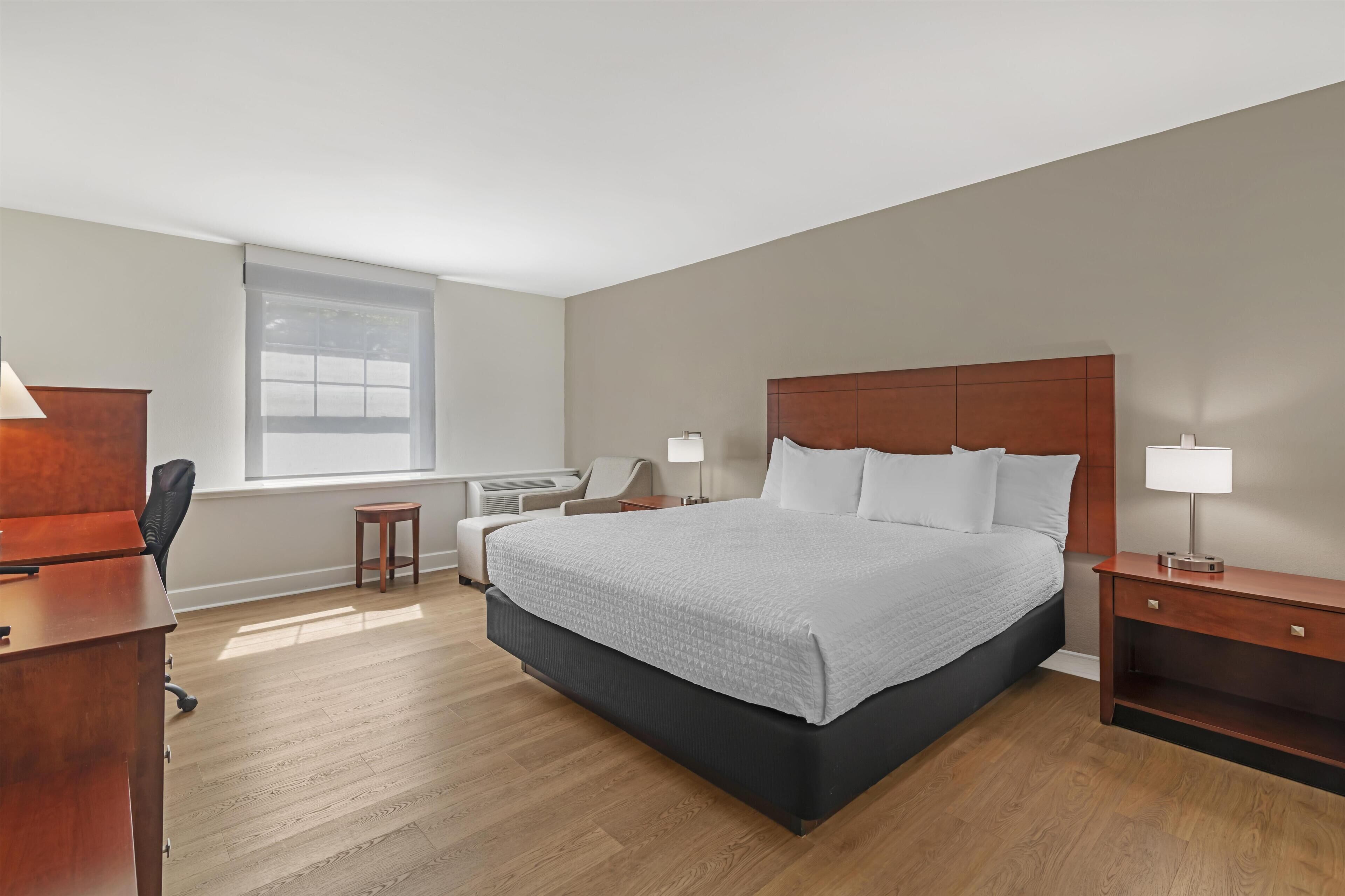 Habitación estándar, 1 cama de matrimonio grande, accesible para personas con discapacidad, bañera | Decoración individual, mobiliario individual, escritorio