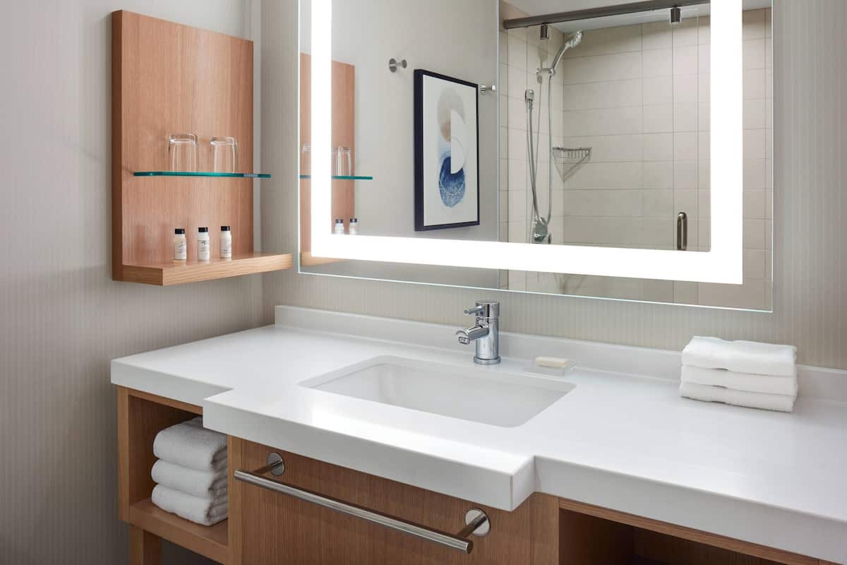 free toiletries, hair dryer, towels