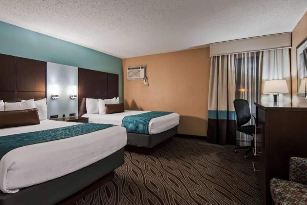 Pillowtop beds, desk, laptop workspace, iron/ironing board