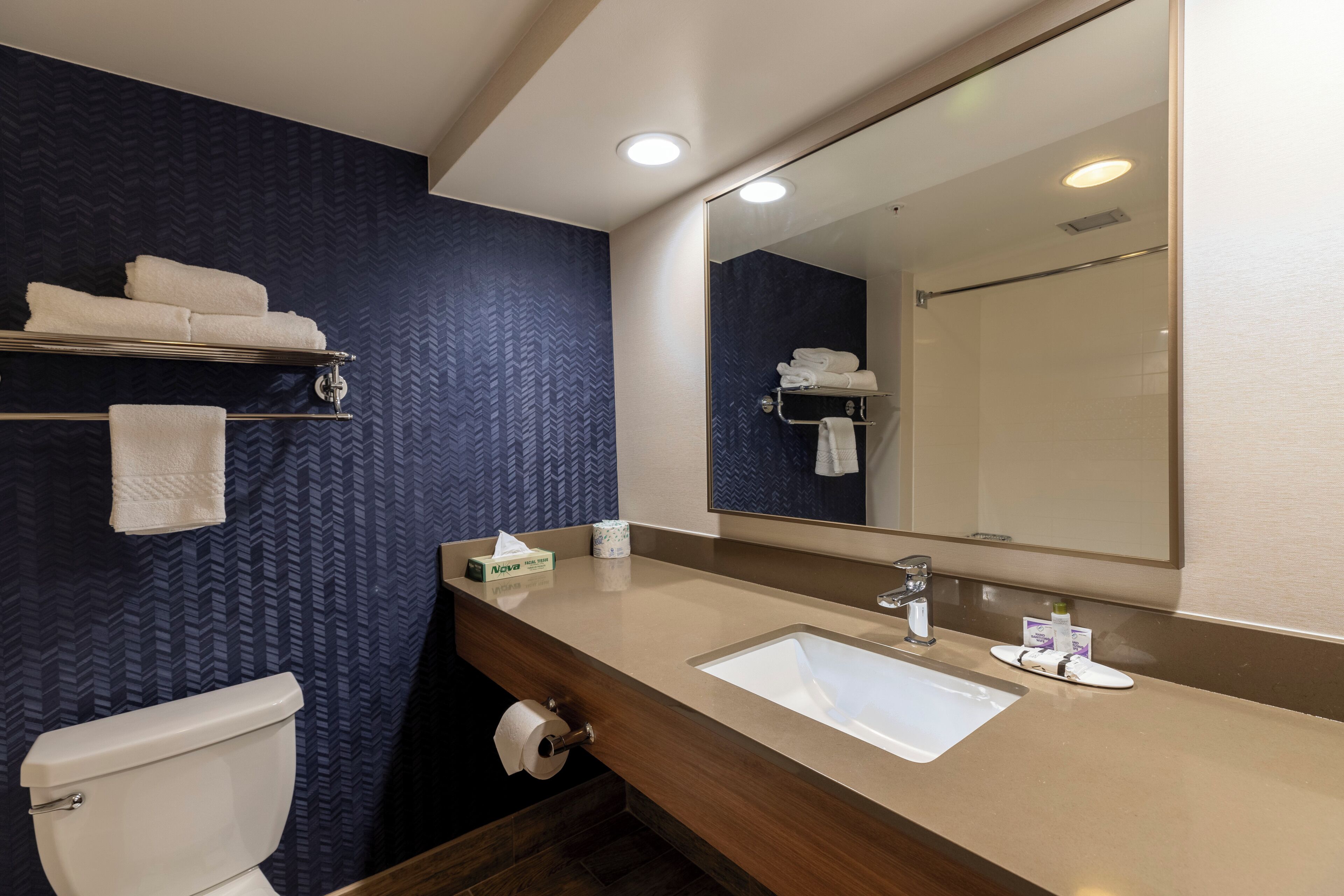 combined shower/bathtub, hair dryer, towels