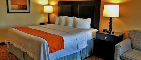 Desk, laptop workspace, blackout curtains, iron/ironing board