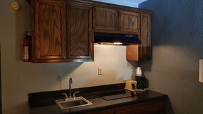 Fridge, microwave, coffee/tea maker