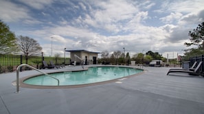 Seasonal outdoor pool, sun loungers