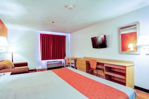 Desk, laptop workspace, free WiFi, bed sheets