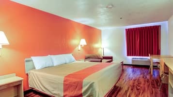 Desk, laptop workspace, free WiFi, bed sheets