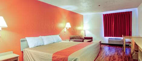 Desk, laptop workspace, free WiFi, bed sheets