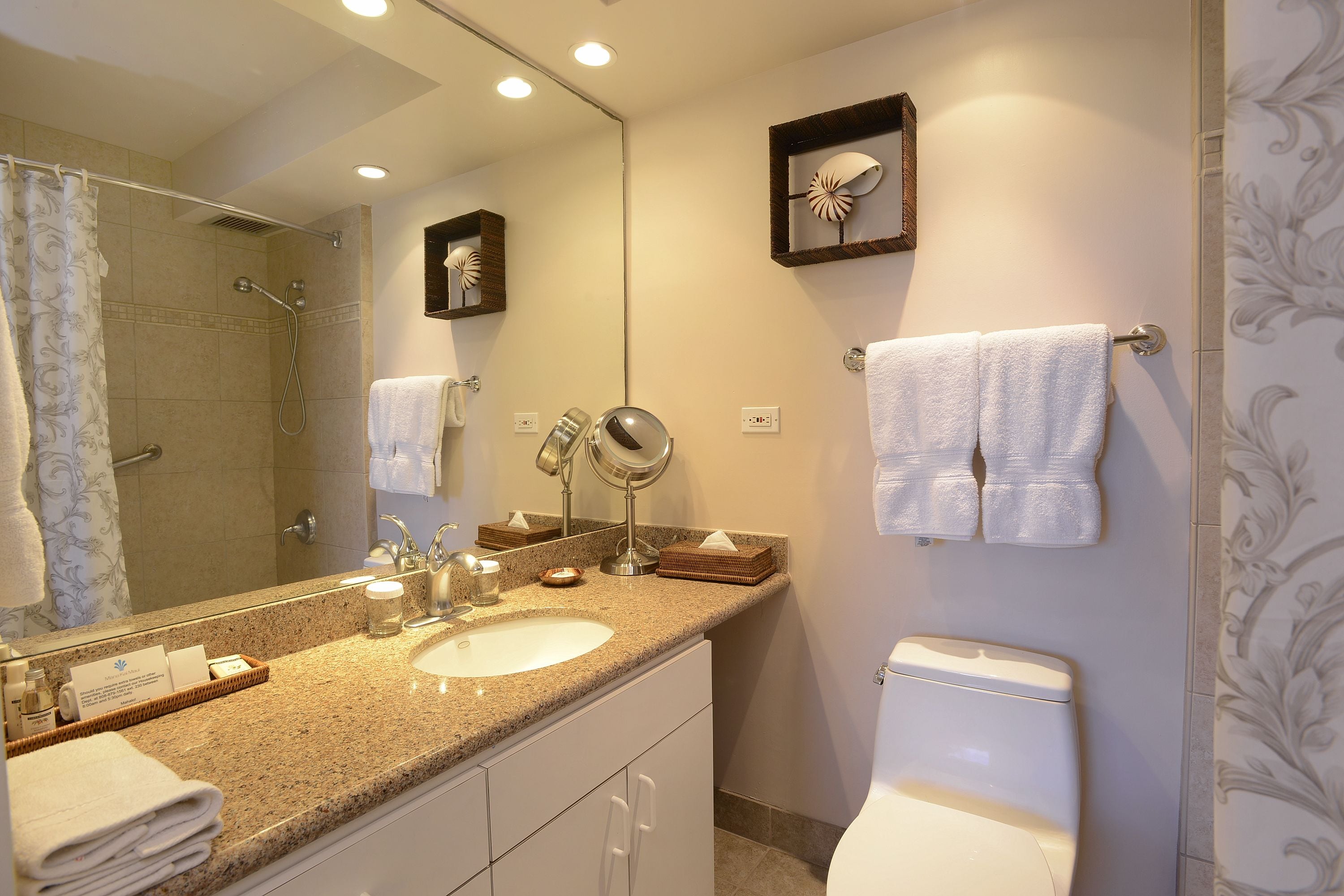 combined shower/bathtub, free toiletries, hair dryer, towels