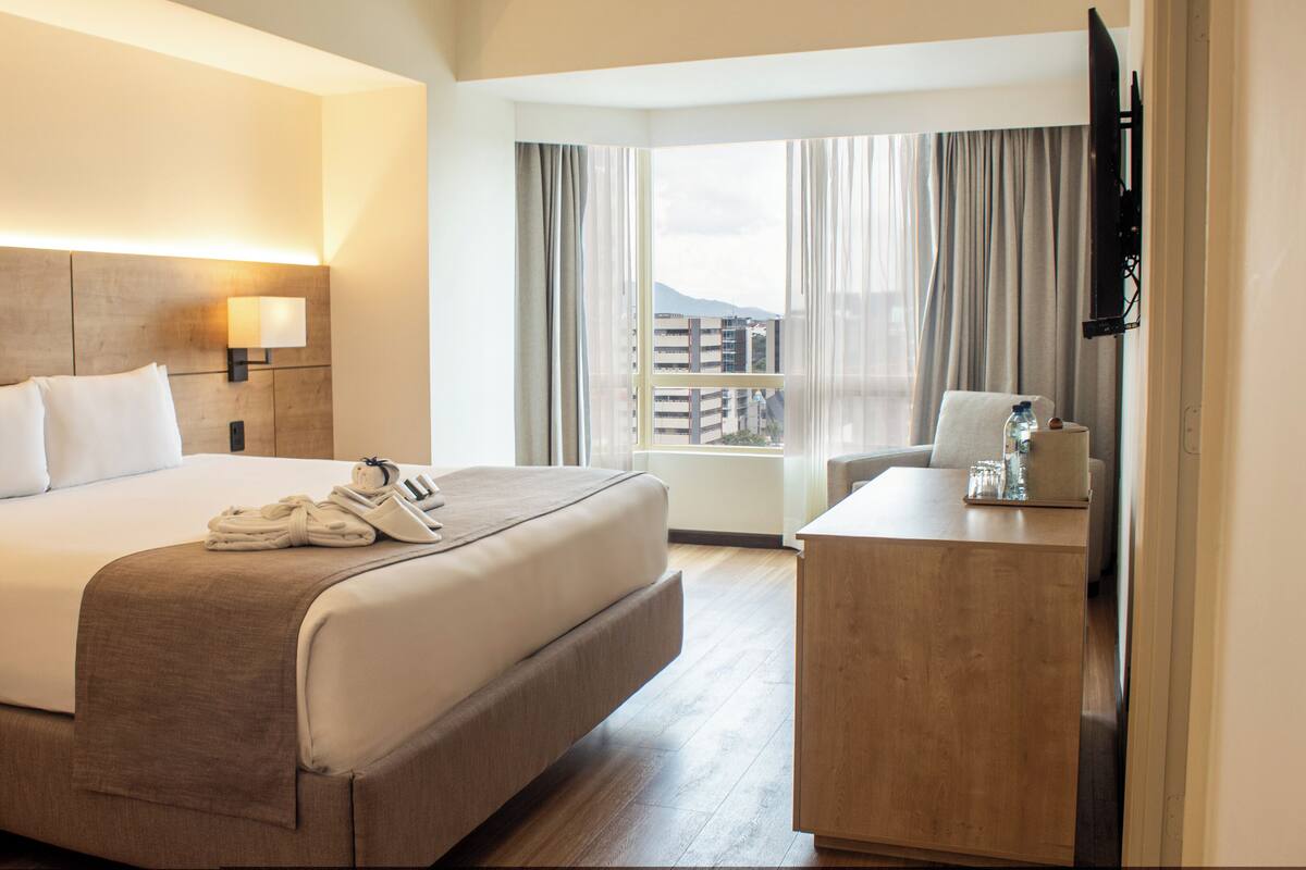 Suite ejecutiva, 1 cama de matrimonio grande con sofá cama | 1 dormitorio, colchones con acolchado adicional, caja fuerte