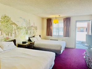 Deluxe Room, 2 Queen Beds, Mountain View | Desk, iron/ironing board, bed sheets, alarm clocks