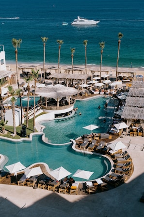 2 outdoor pools, open 8:00 AM to 8:00 PM, cabanas (surcharge)
