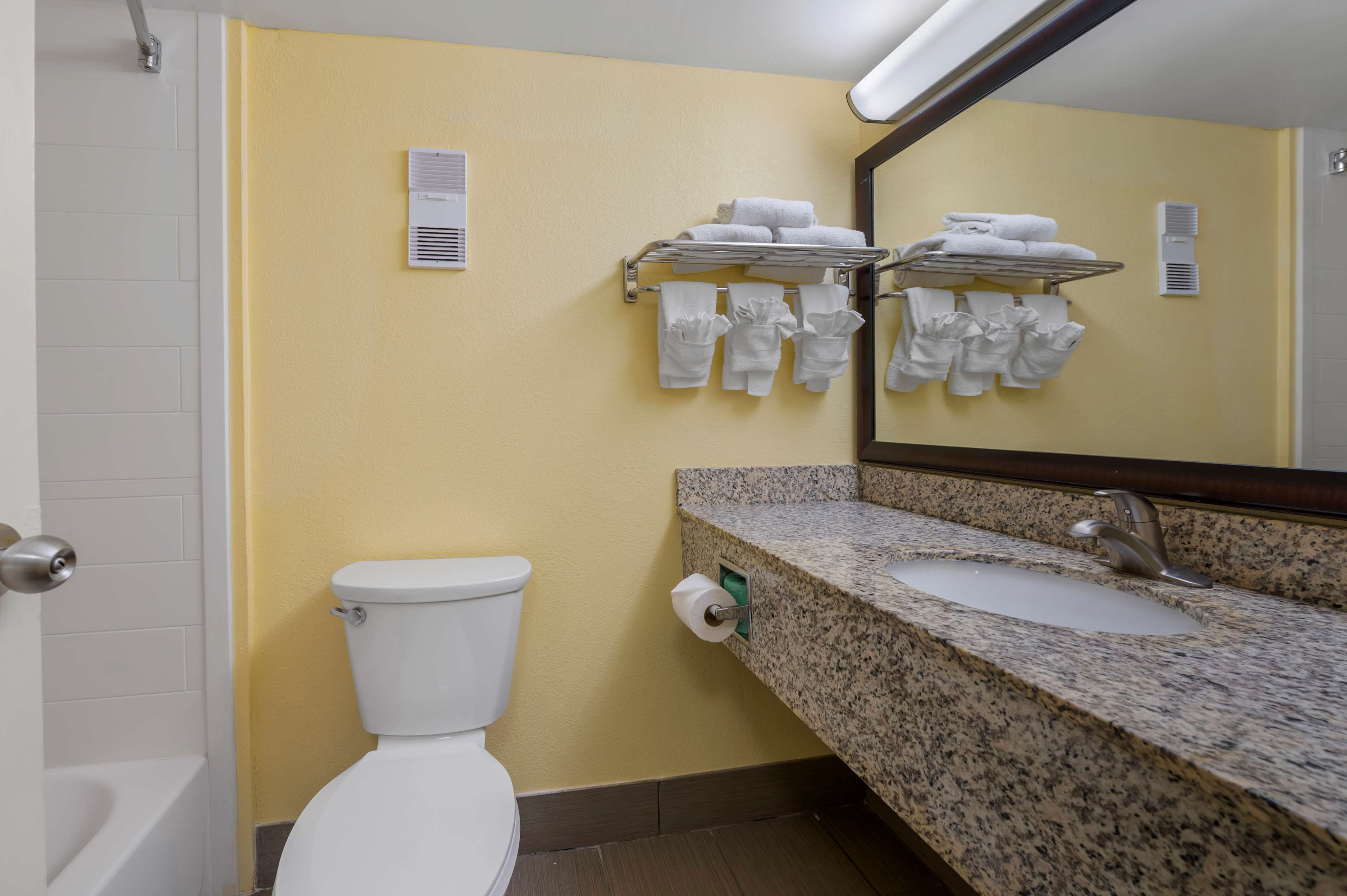 A bathroom with a toilet, sink, and towel rack.