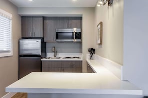 Fridge, microwave, coffee/tea maker