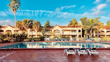 Outdoor pool, pool loungers