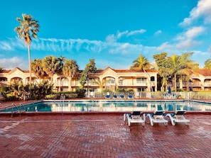 Outdoor pool, pool loungers