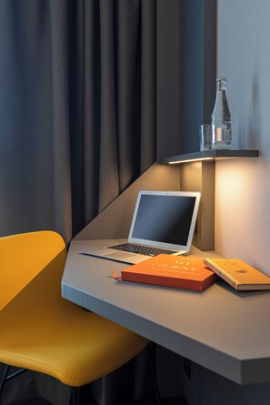 Premium bedding, desk, blackout curtains, soundproofing