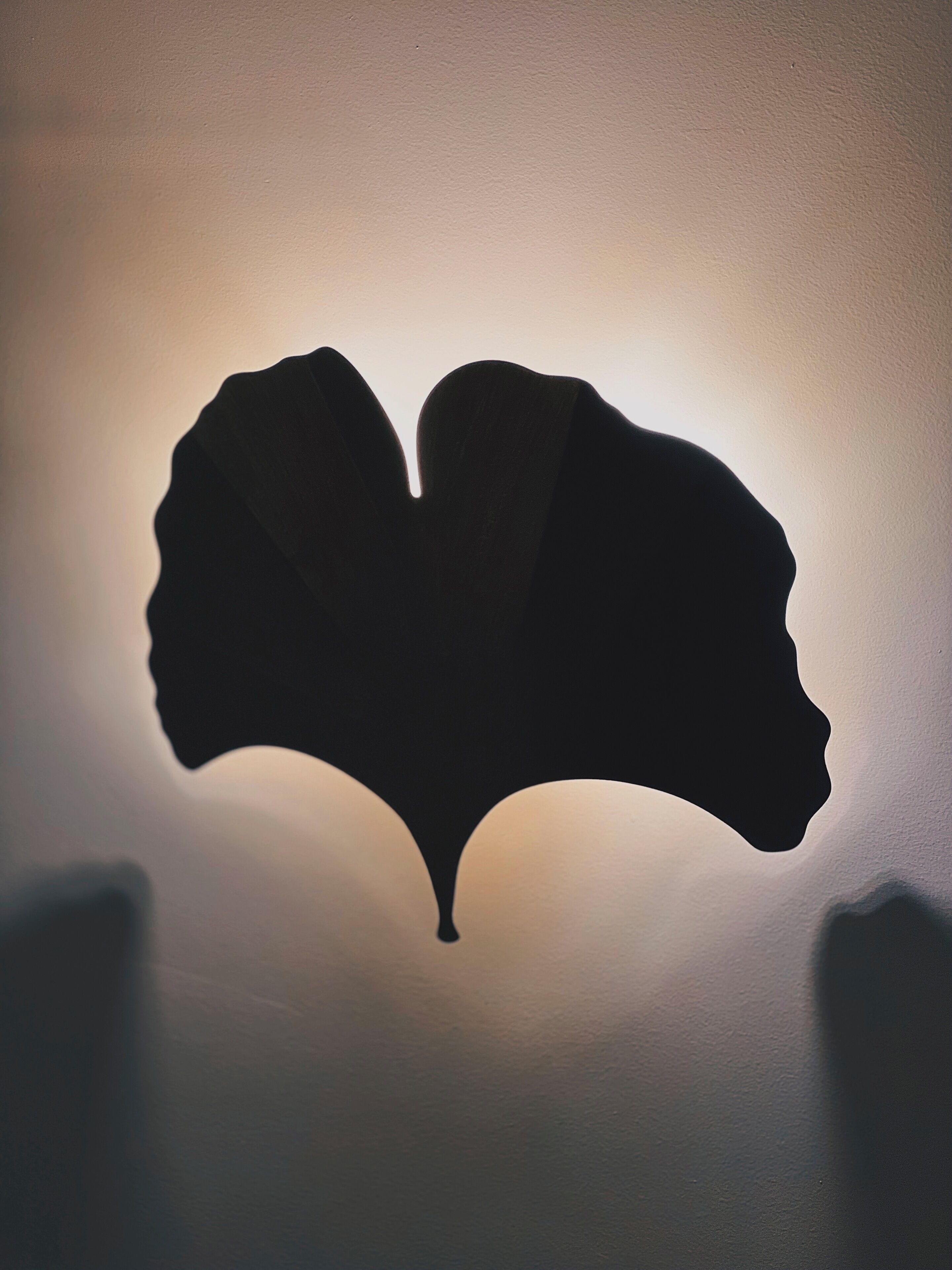 A wall-mounted light fixture with a leaf-like design.