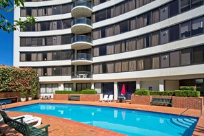 Outdoor pool, open 7:30 AM to 6:30 PM, sun loungers