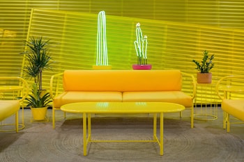 Sitting area in hotel lobby at The Saguaro Palm Springs