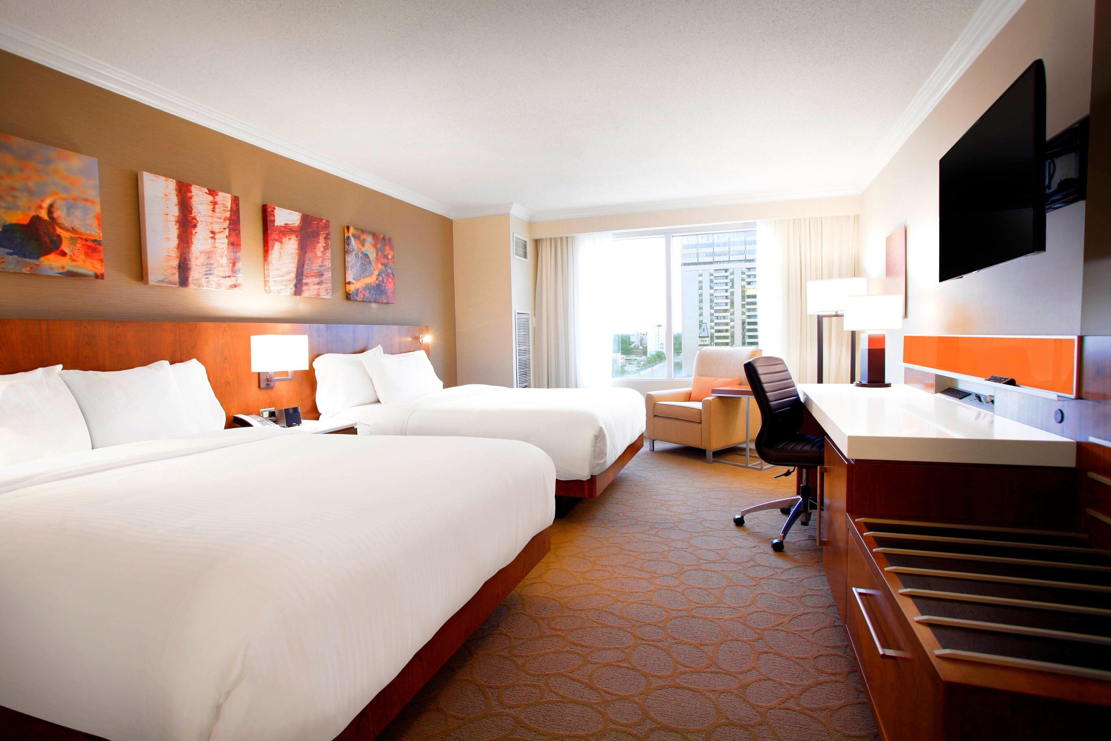 standard room, 2 queen beds | premium bedding, pillow-top beds, in-room safe, desk