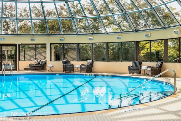 Indoor pool, open 6:30 AM to 11:00 PM, pool loungers