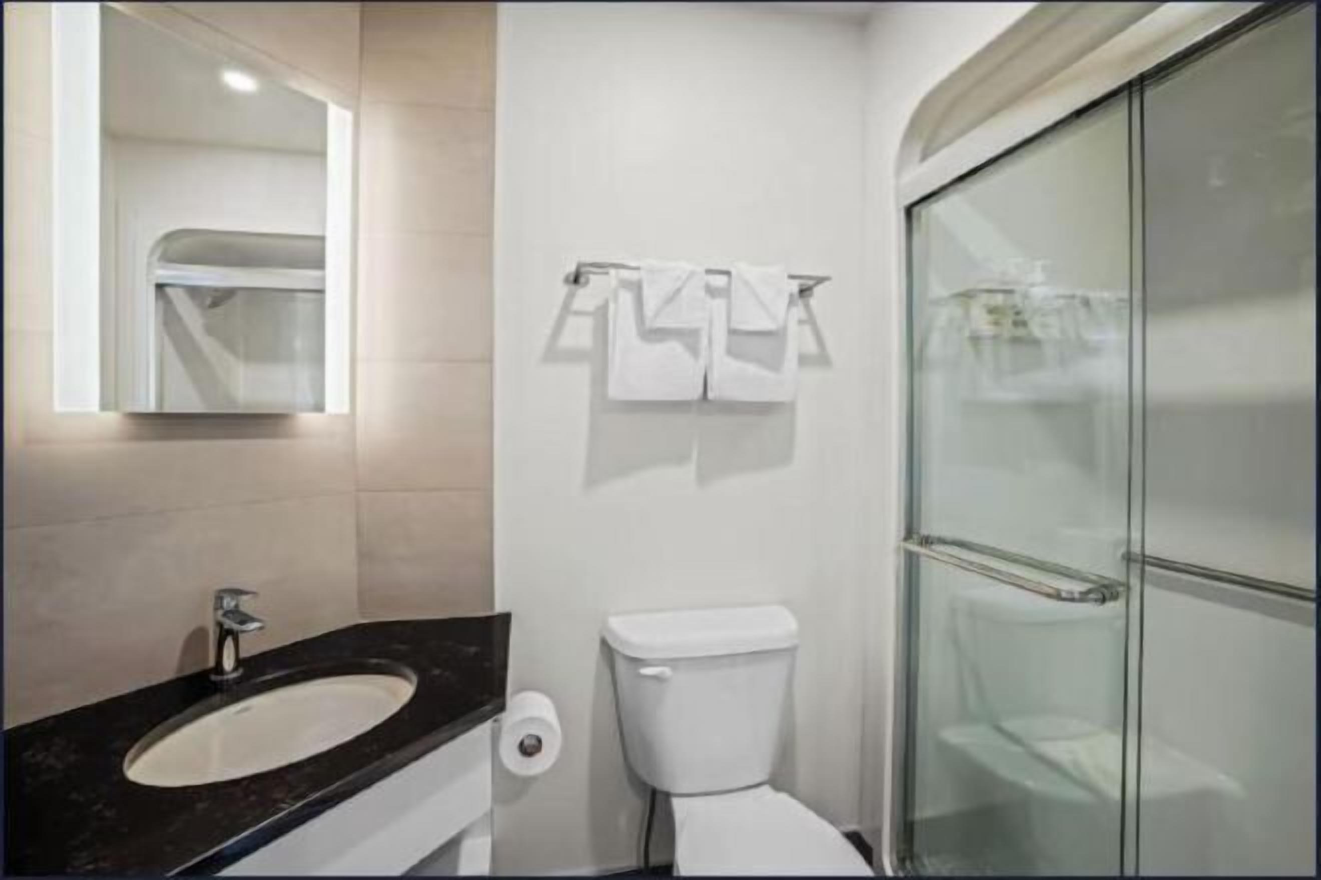 Bathroom | Combined shower/tub, free toiletries, hair dryer, towels