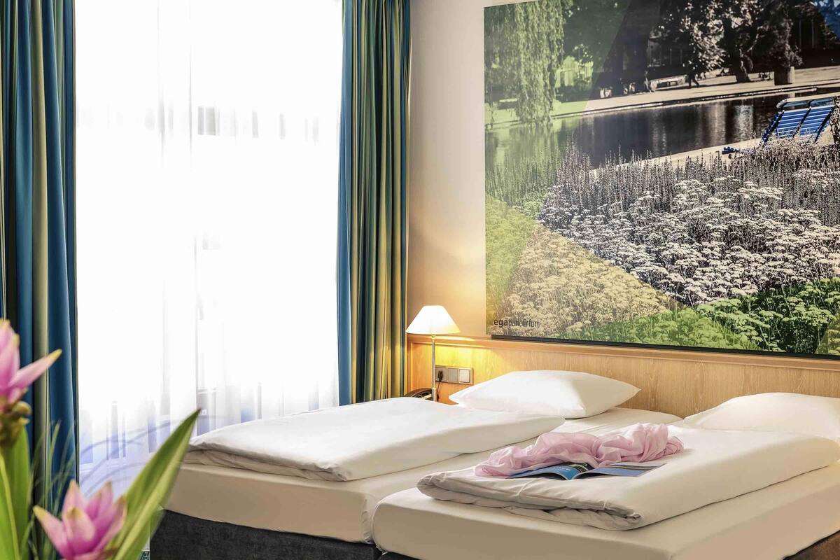 Habitación estándar con 2 camas individuales, 2 camas individuales | Ropa de cama hipoalergénica, caja fuerte, escritorio y cortinas opacas