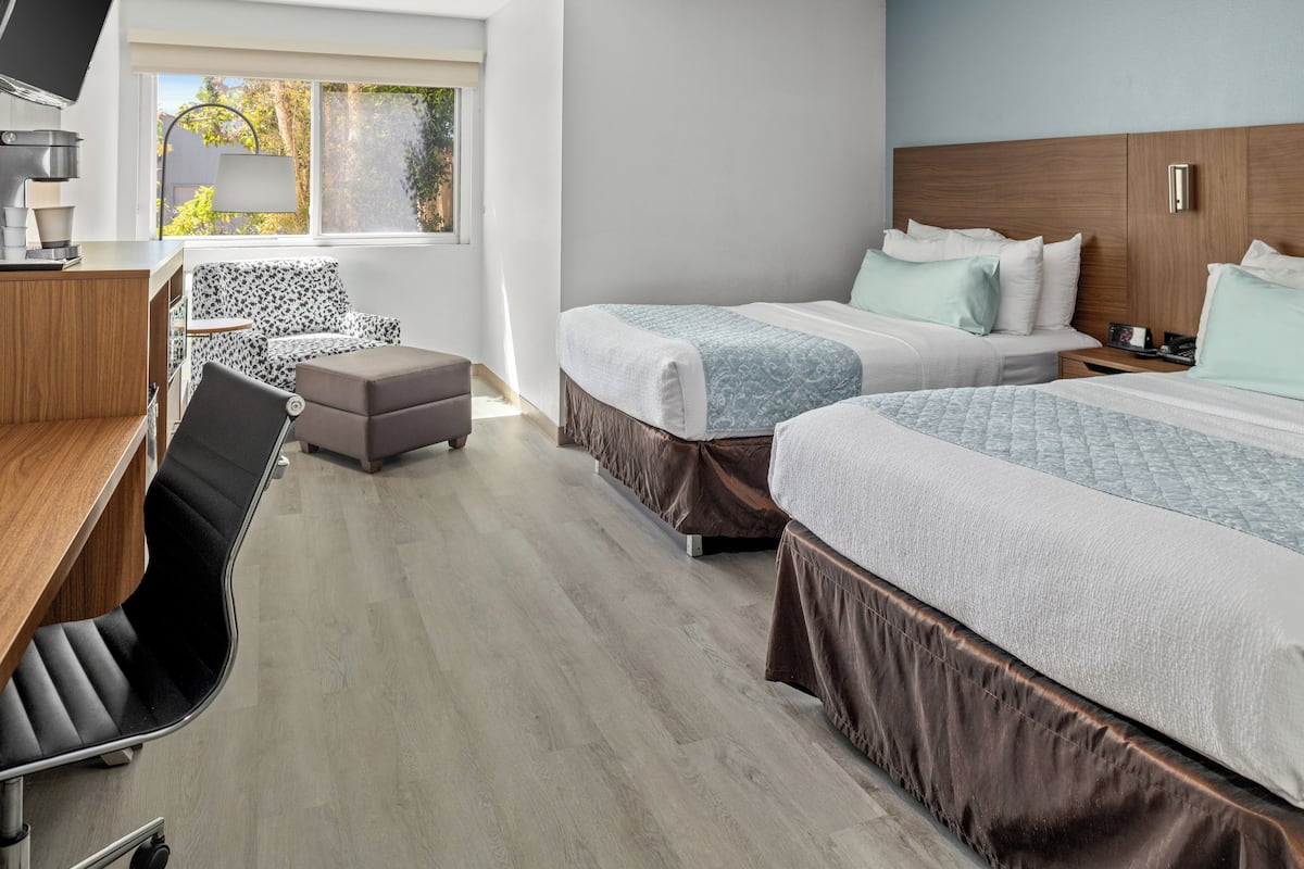 Room, 2 Double Beds, Accessible, Non Smoking | Free WiFi, bed sheets, alarm clocks