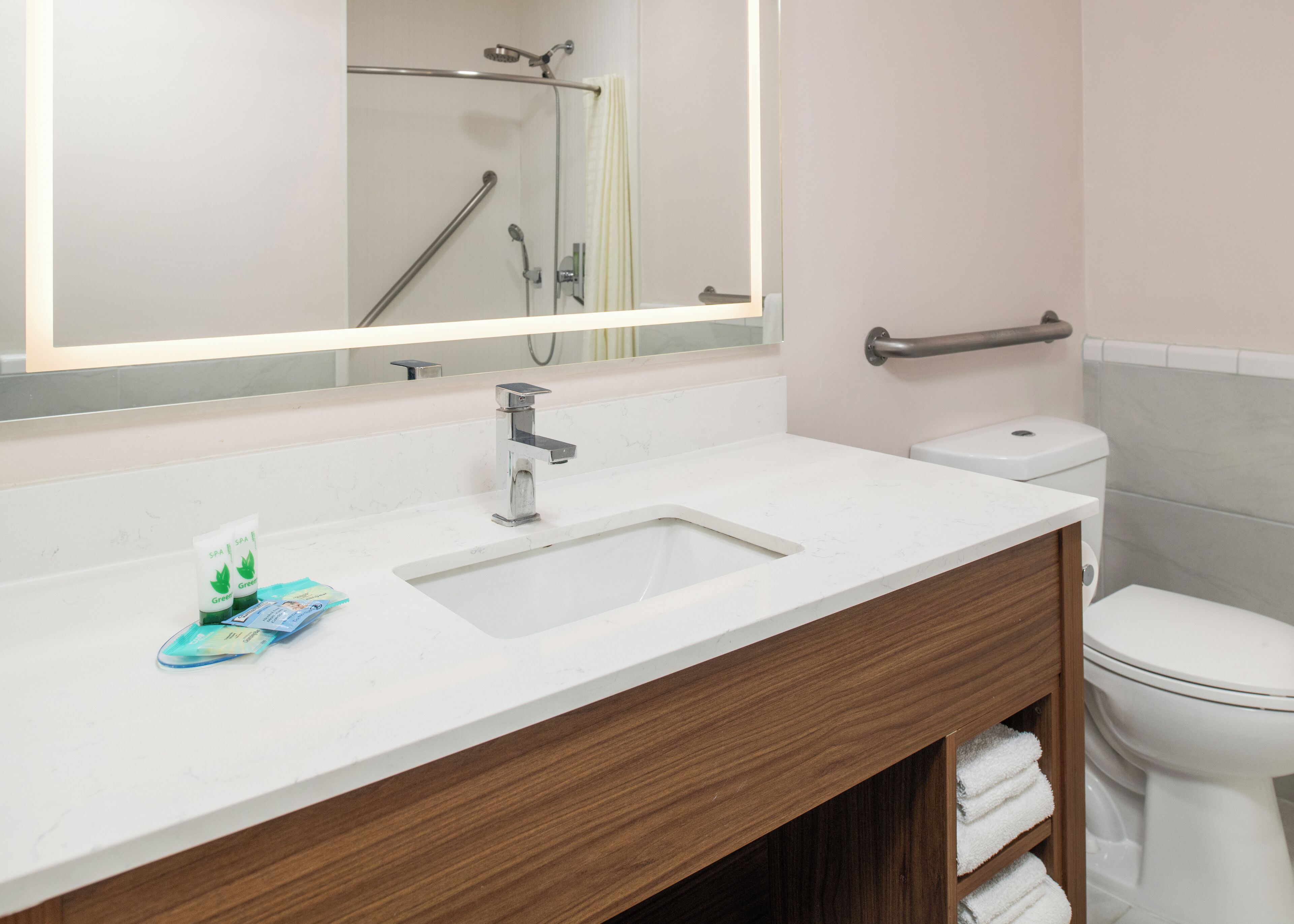 room, 2 double beds, accessible, non smoking | bathroom | shower, free toiletries, hair dryer, towels