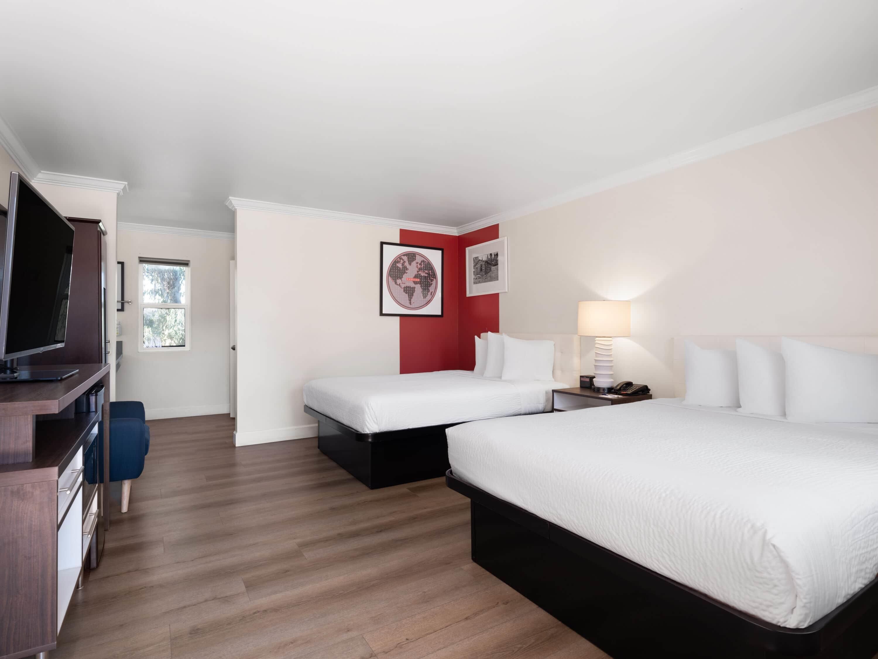 Room, 2 Queen Beds, Non Smoking | Down comforters, Select Comfort beds, desk, laptop workspace