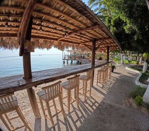 Private beach, beach umbrellas, beach towels