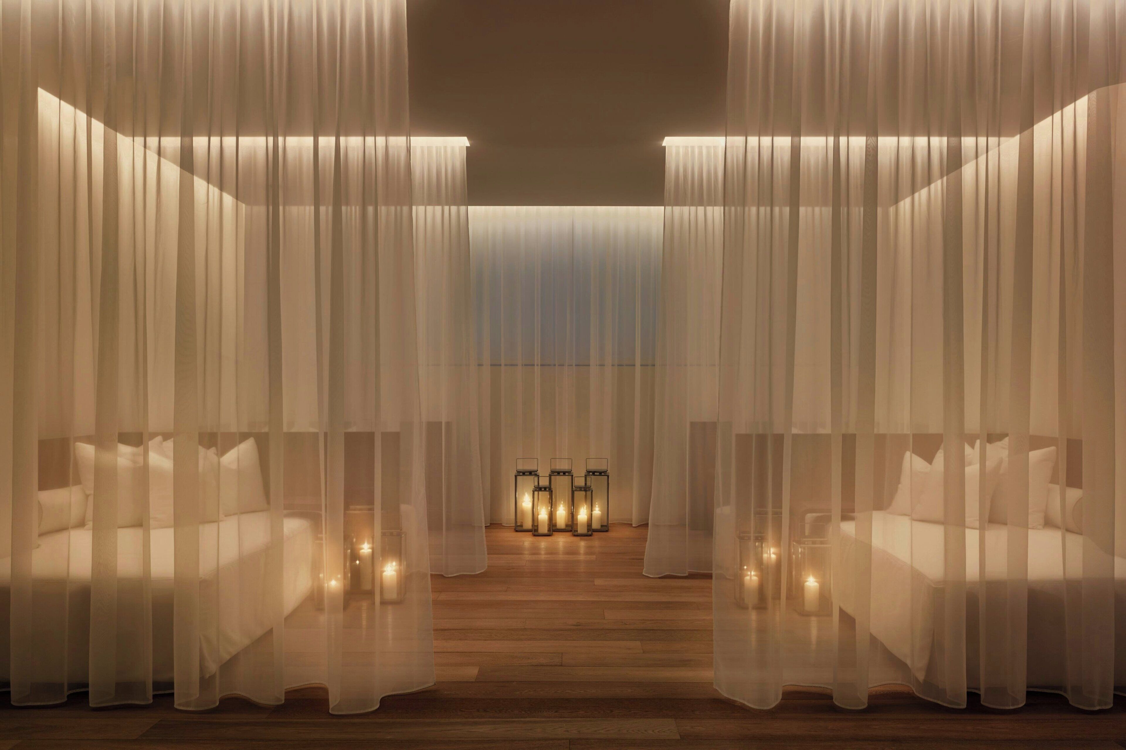 on the beach, beach cabanas, sun-loungers