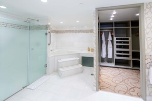 Shower, eco-friendly toiletries, hair dryer, towels