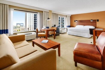 Premium bedding, pillowtop beds, in-room safe, desk at Four Points by Sheraton Los Angeles International Airport