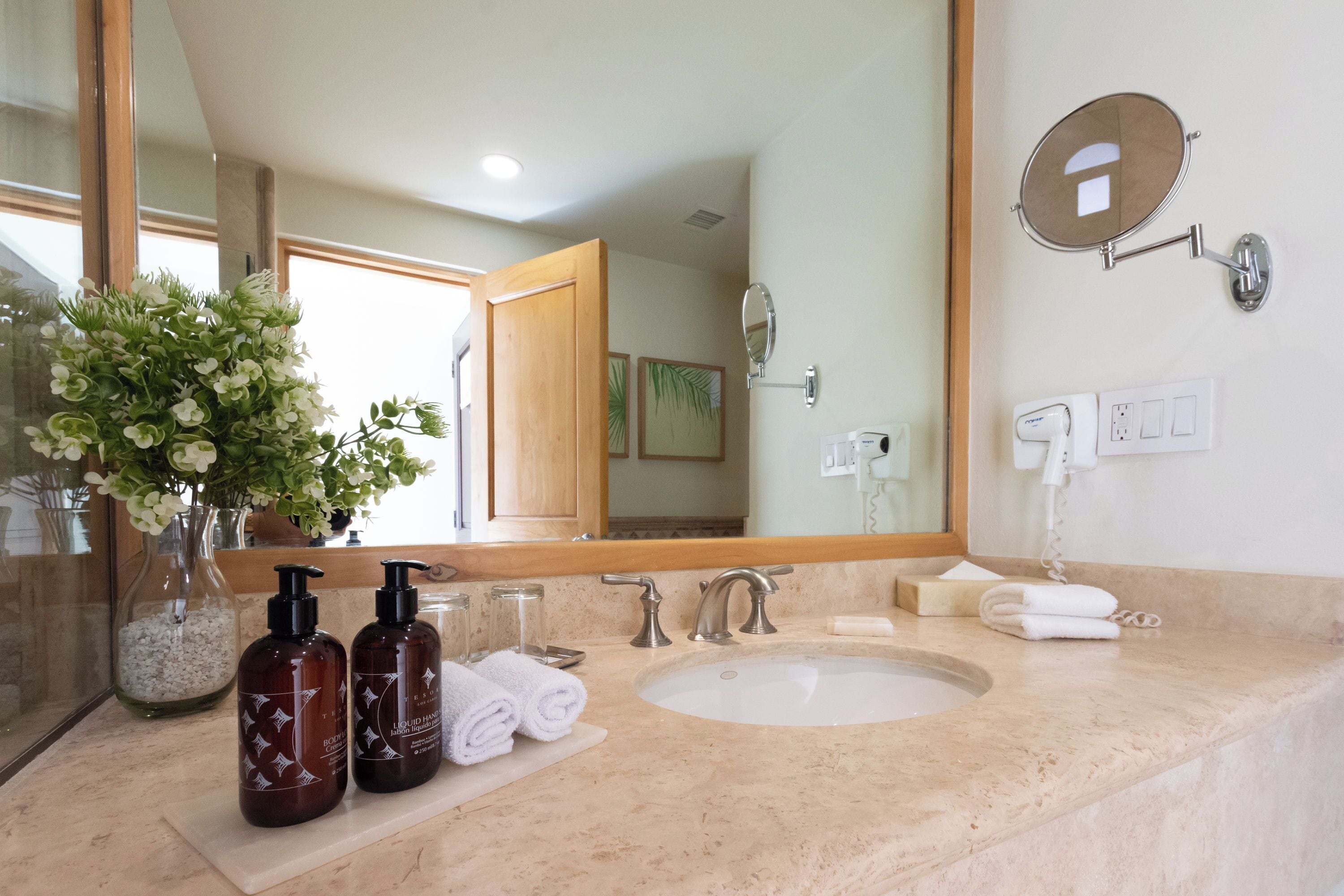 free toiletries, hair dryer, towels, soap