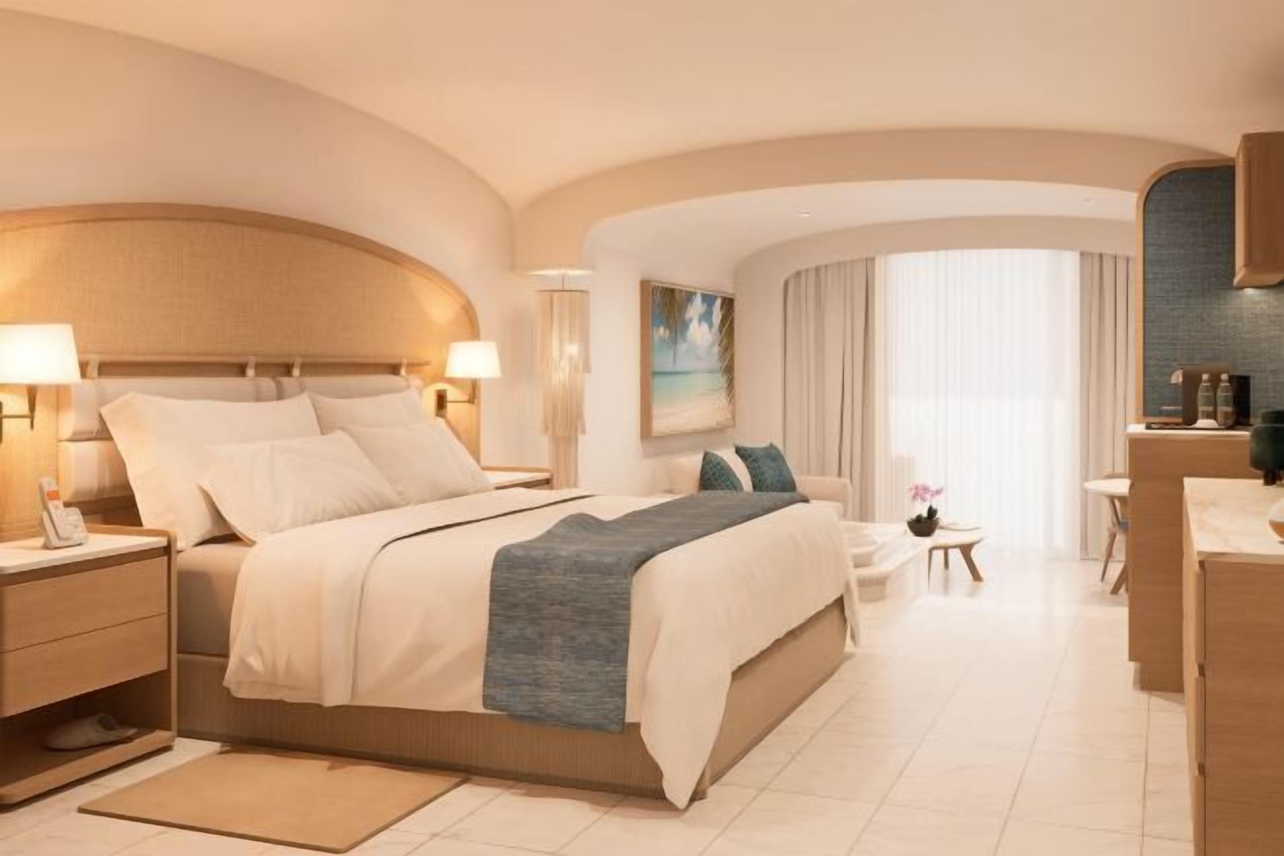 Premium bedding, pillow-top beds, free minibar, in-room safe