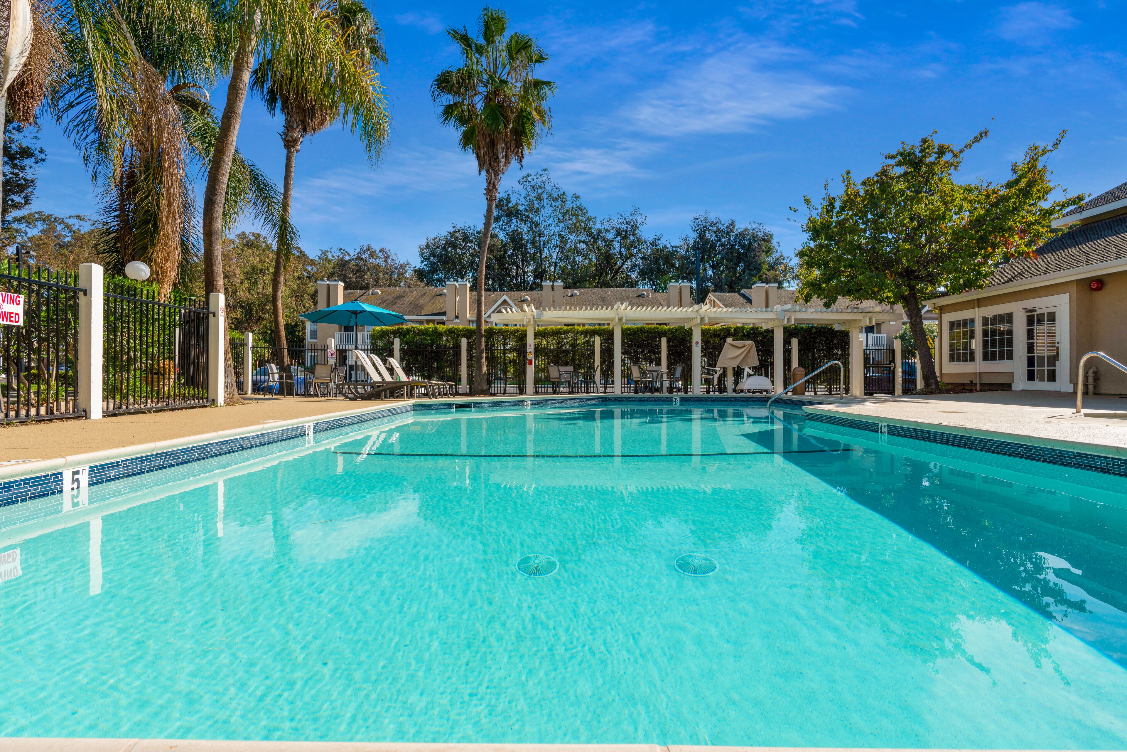 Outdoor pool, pool umbrellas