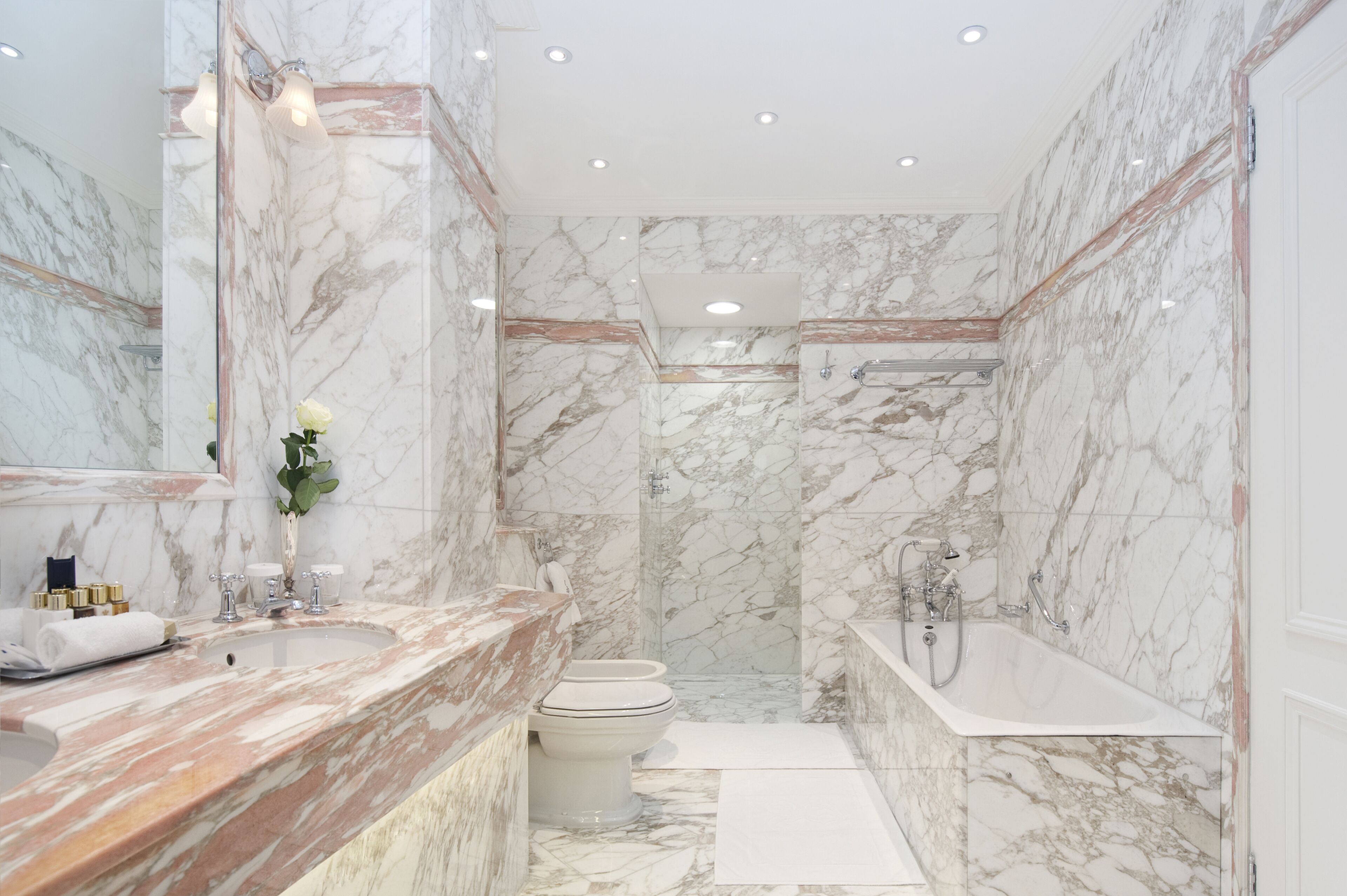 combined shower/bathtub, free toiletries, hair dryer, bathrobes