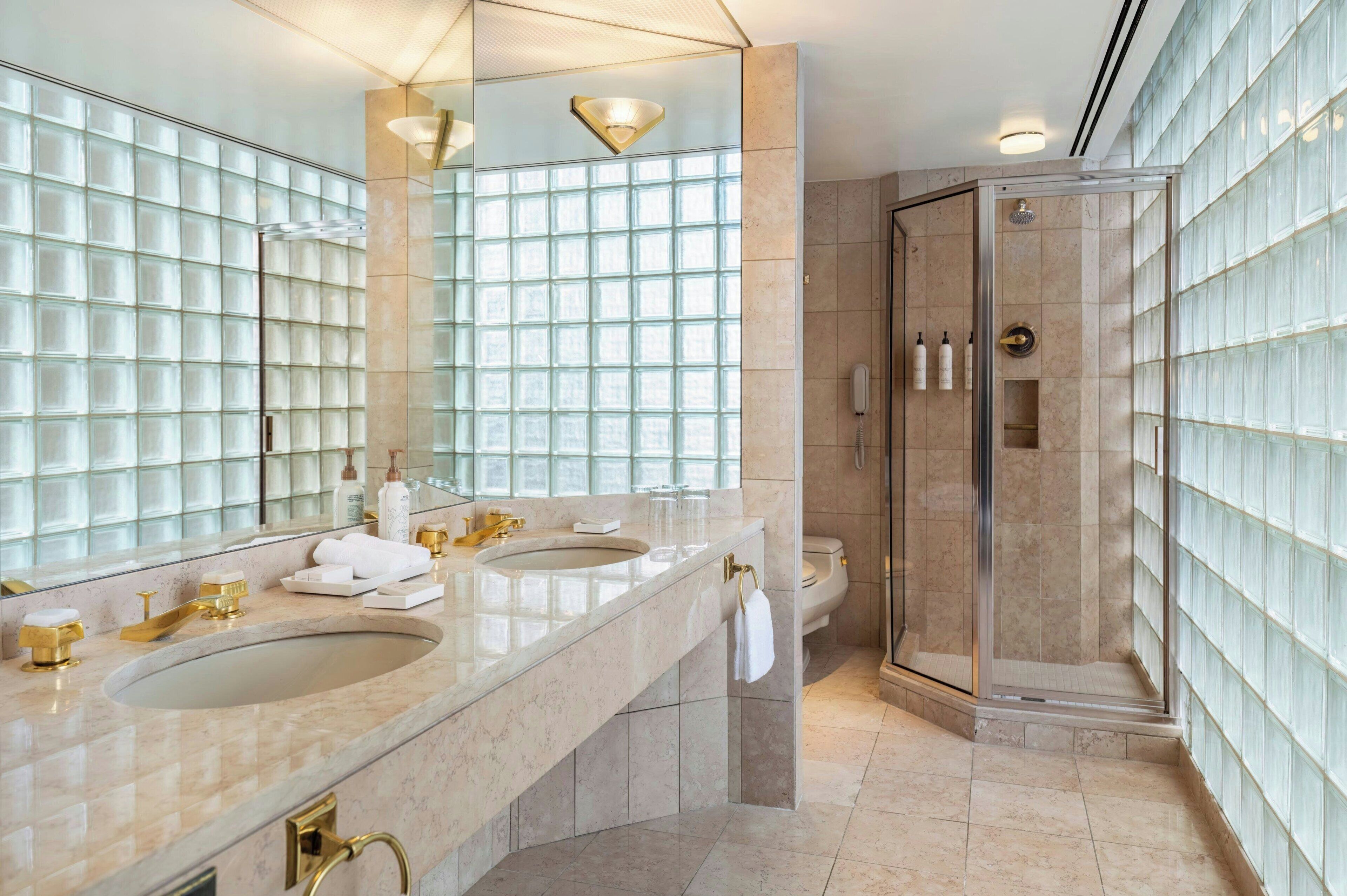 combined shower/bathtub, free toiletries, hair dryer, towels