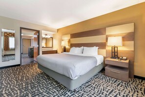 Down comforters, desk, laptop workspace, iron/ironing board