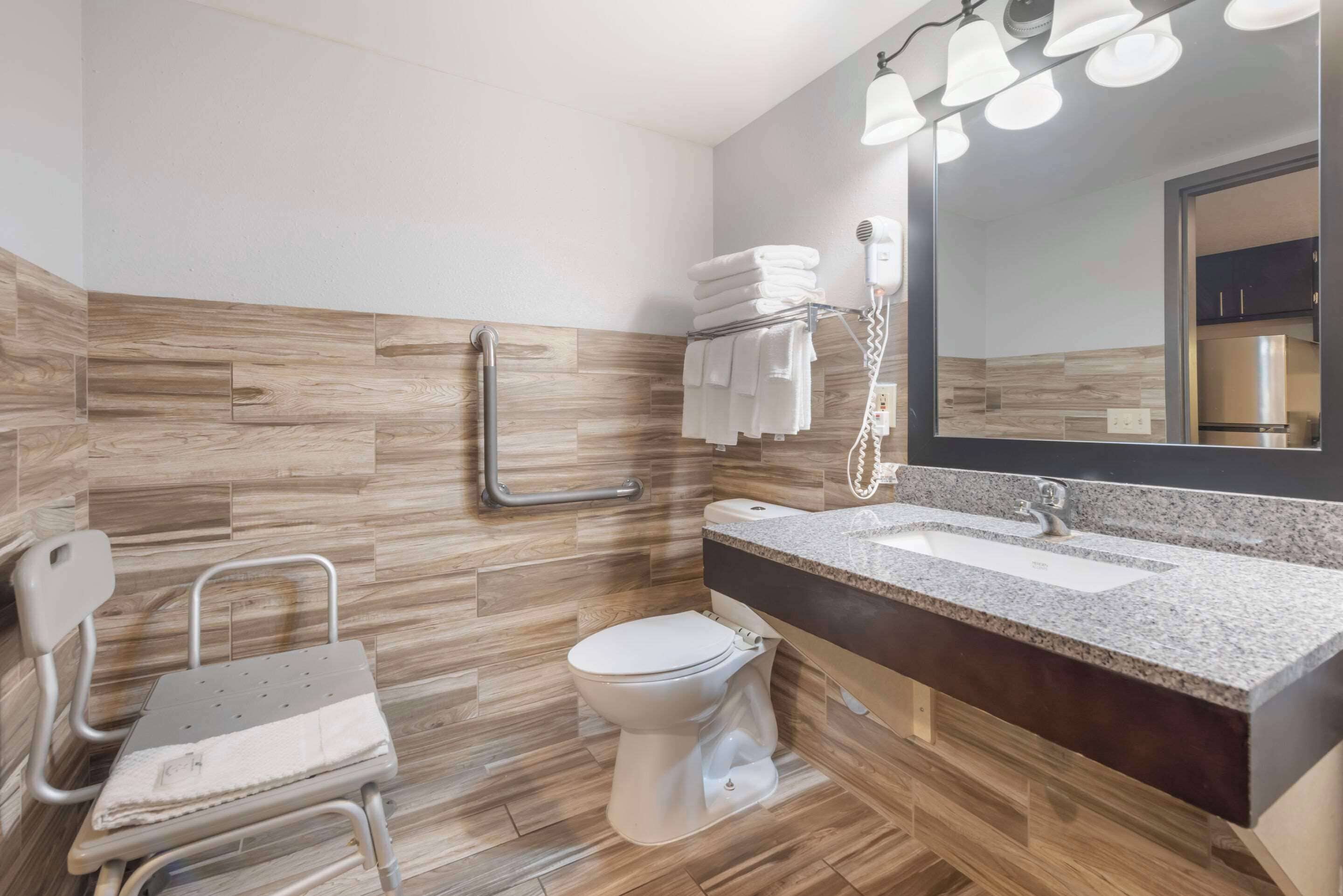 suite, 1 king bed with sofa bed, accessible, non smoking | bathroom | hair dryer, towels