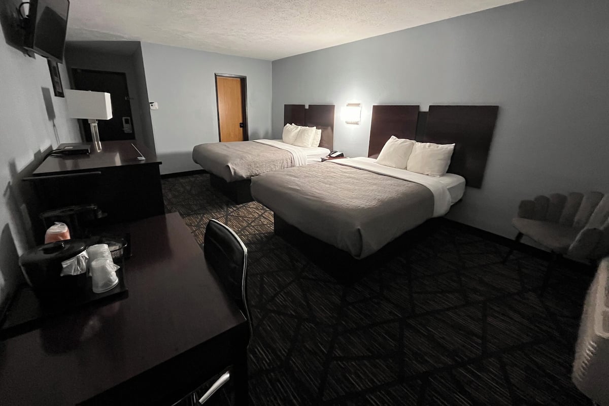 Standard Room, 2 Queen Beds, Non Smoking | Desk, iron/ironing board, free WiFi, bed sheets