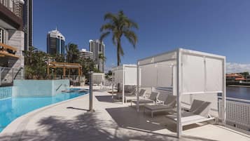 Outdoor pool, free cabanas, pool umbrellas